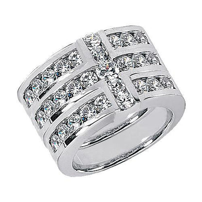Cross Shape Ladies Diamonds Ring Band Set 3.4 Ct. White Gold Band