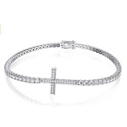 Real  Women's Diamond Tennis Cross Bracelet 7 Carats White Gold Jewelry