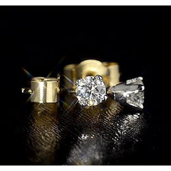 Crown Setting Round 1 Carat Natural Earth Mined Diamond Stud Earrings Yellow Gold 14K