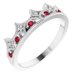 Crown Style Diamond & Ruby Stone Ring White Gold 14K 1.40 Carats