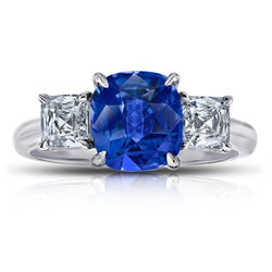 Cushion Sapphire With Diamonds 4 Carats Engagement Ring