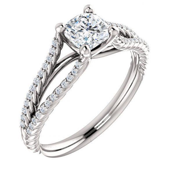 Cushion Engagement White Gold Diamond Solitaire Ring with Accents