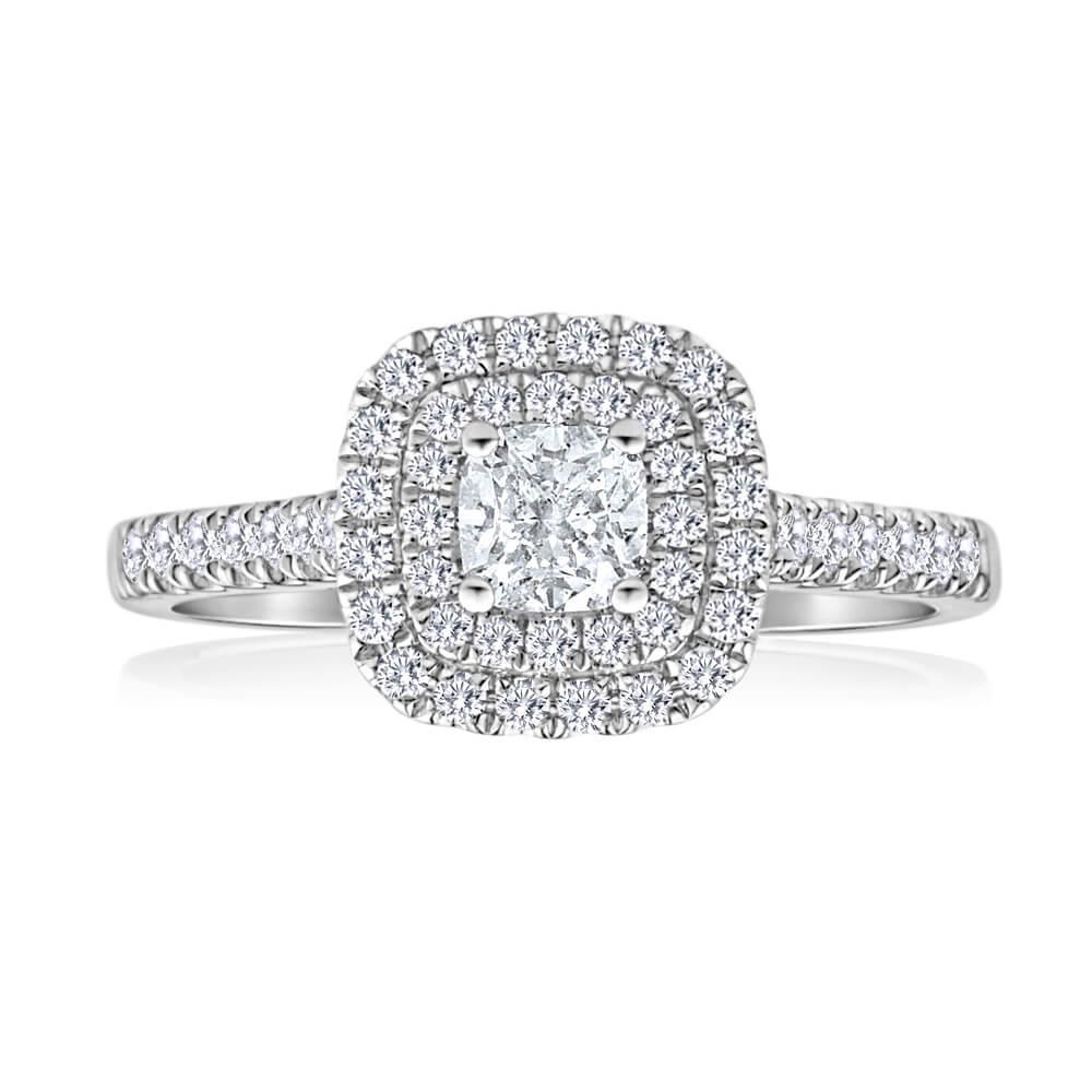 Cushion And Round Cut 3 Ct Diamonds Anniversary Ring 14K White Gold Halo Halo Ring
