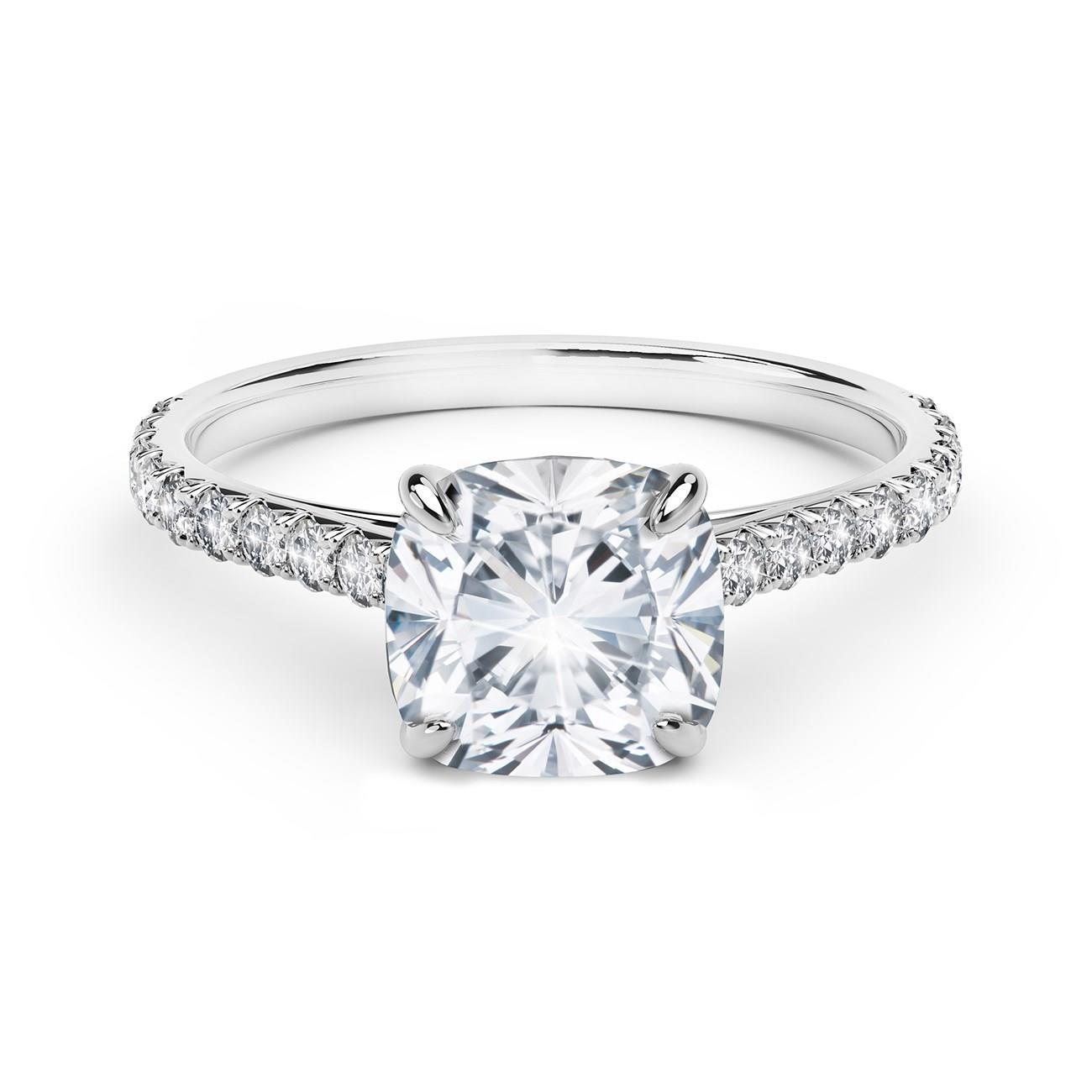 Cushion And Round Lady’s Solitaire Ring with Accents White Gold Diamond  