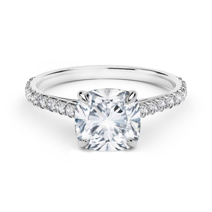 Cushion And Round Lady’s Solitaire Ring with Accents White Gold Diamond  