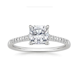 Cushion & Round 3.40 Carats Natural Earth Mined Diamond Engagement Ring White Gold 14K