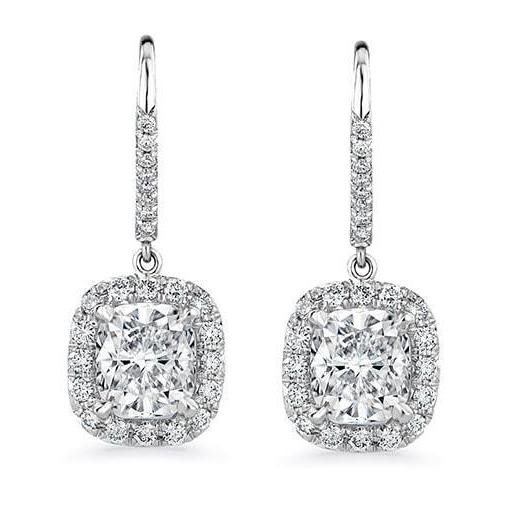 Cushion And Round Cut 5.00 Carats Diamonds Dangle Earrings White Gold 14K Dangle Earrings