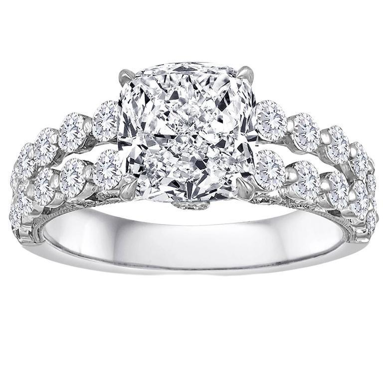 Cushion And Round Cut 5.40 Ct Diamonds Ring White Gold 14K Engagement Ring