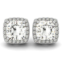 Cushion & Round 4.40 Carats Diamond Lady Stud Earrings White Gold 14K