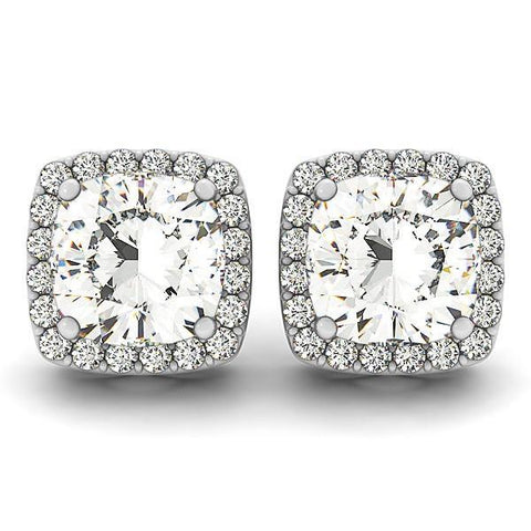 Cushion And Round Cut Halo Diamond Stud Earring 3.20 Ct White Gold Halo Stud Earrings