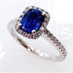 Cushion Ceylon Sapphire Diamond Ring Gold Jewelry 3 Ct