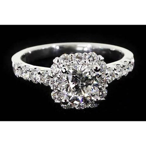 Cushion Cut Diamond Engagement Ring Halo Set 2 Carats White Gold 14K Halo Ring
