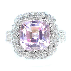 Cushion Cut Kunzite Natural Earth Mined Diamond Ring White Gold 14K 16.50 Ct.