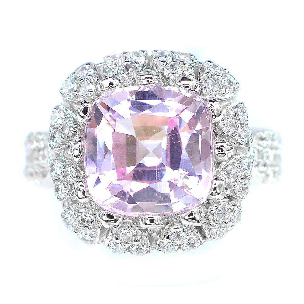 Cushion Cut Kunzite Diamond Ring White Gold  Fancy Lady’s Gemstone Ring