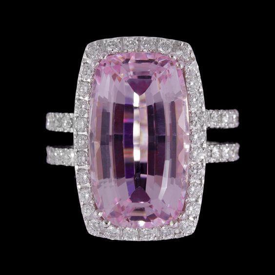 Ladies Brilliant Cushion Cut Pink Kunzite Diamond Ring White Gold Lady Men Jewelry Gemstone Ring