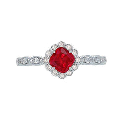 Cushion Cut Red Ruby Diamond Ring White Gold 14K 2.45 Carats