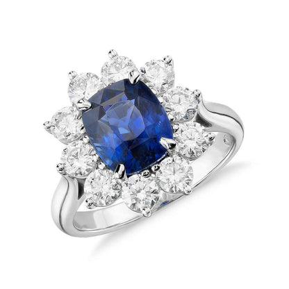 Women Cushion Cut Sapphire With Diamonds   Anniversary  White Gemstone Ring