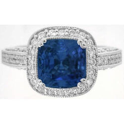 Cushion Sri Lanka Sapphire & Diamond Ring White Gold 14K 3 Carats