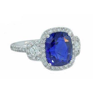 Cushion Cut Sri Lankan Sapphire Diamond Ring White Gold Gemstone Ring