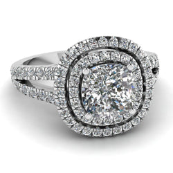 Natural  Cushion Cut With Round Diamond Ring 3.50 Carats 14K White Gold