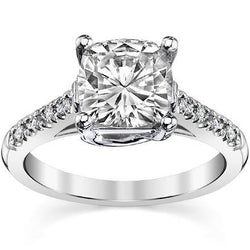 Natural  Cushion Halo & Round Cut 3 Ct Diamonds Engagement Ring White Gold 14K