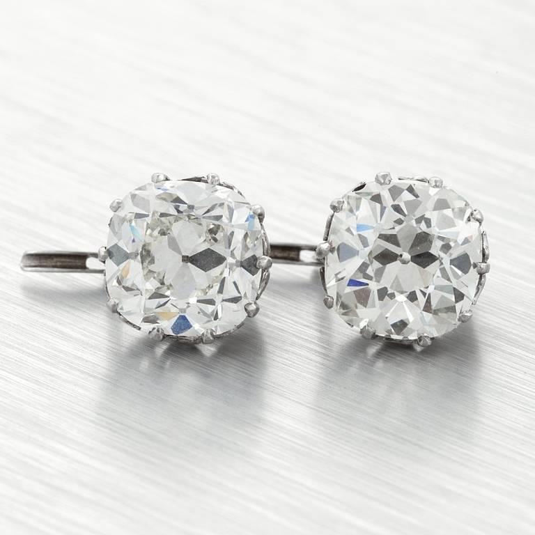 Cushion Old Mine Cut 3 Carats Diamonds Studs Earring White Gold 14K Stud Earrings