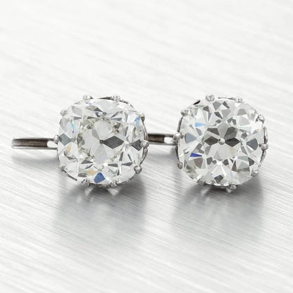 Cushion Old Mine Cut 3 Carats Diamonds Studs Earring White Gold 14K Stud Earrings
