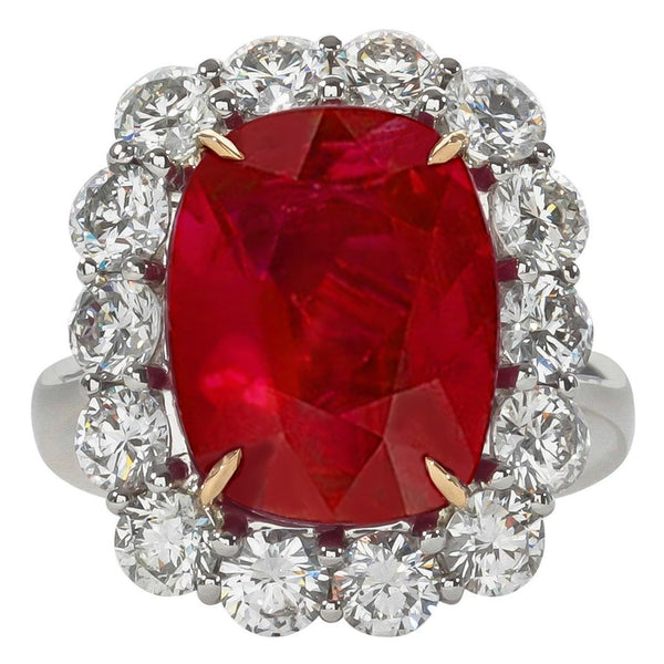  Sparkling Unique Lady’s Cushion Ruby And Round Diamonds   Ring White Gold Gemstone Ring