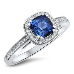 Cushion Sri Lanka Blue Sapphire Diamond Ring Solid Gold 1.70 Ct