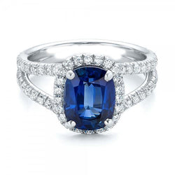 Cushion Sri Lanka Sapphire Round Halo Diamonds Ring 4.75 Ct