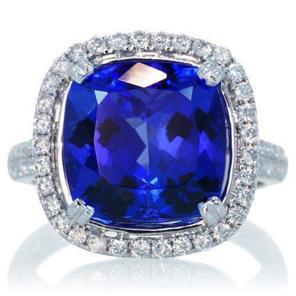 Cushion Tanzanite And Round Diamonds Fancy Lady’s Wedding  Gold Gemstone Ring