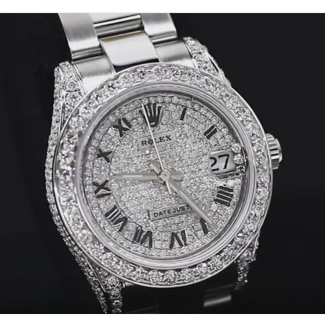 custom-diamond-dial-bezel-rolex-watch-datejust-ladies-bracelet-ss ...