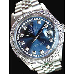 Date Just Rolex Mens Watch Blue Diamonds Dial Bezel