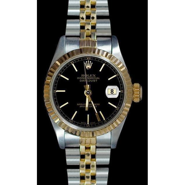 Datejust Lady Rolex Watch Black Stick Dial Ss & Yellow Gold Jubi Rolex