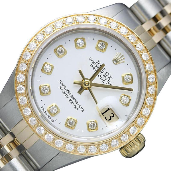 Datejust Rolex Ladies Watch Two Tone Bracelet White Diamond Dial Rolex