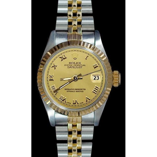 Datejust Rolex Lady Watch Ss & Gold Jubilee Champagne Roman Dial Rolex