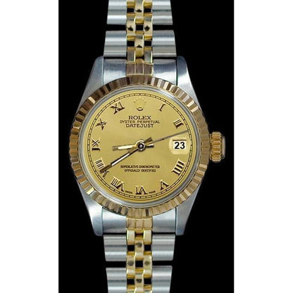 Datejust Rolex Lady Watch Ss & Gold Jubilee Champagne Roman Dial Rolex