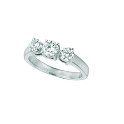 Diamond 3 Stones Ring 1 Carat 14K White Gold Jewelry