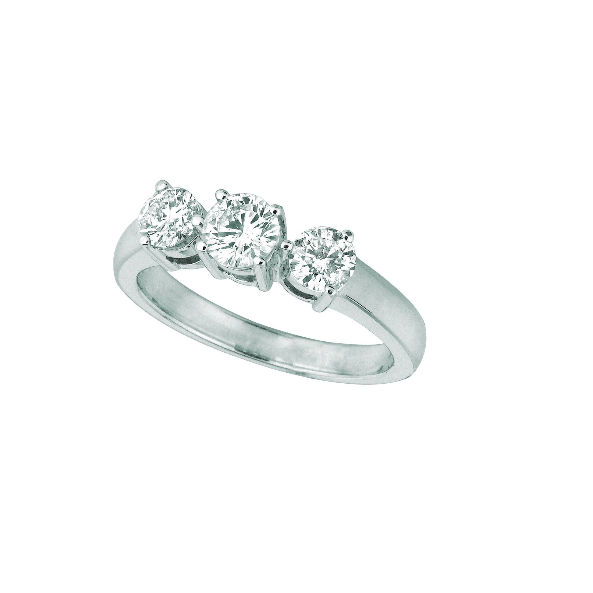 Diamond 3 Stones Ring 1.01 Carats 14K White Three Stone Ring