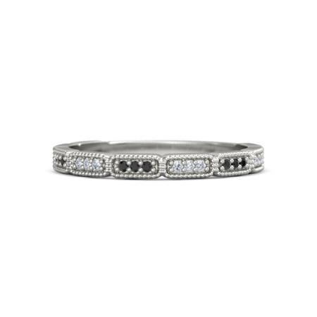 Diamond Anniversary Band 0.54 Carats Black Diamonds Vintage Style White Gold 14K Band