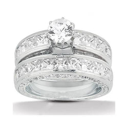 Diamond Engagement Ring 4.75 Carat Princess and Round Cut WG 14K