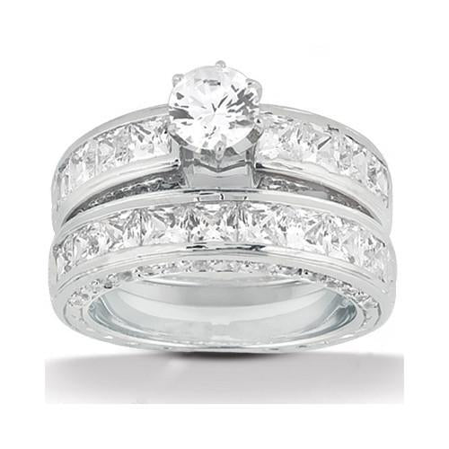 Diamond Engagement Ring 4.75 Carat Princess and Round Cut WG 14K