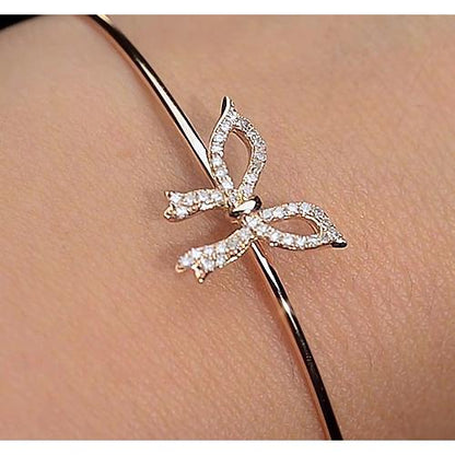 Diamond Bangle 2 Carats Yellow Gold Bow Tie Women Jewelry Bangle