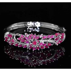 Diamond Bangle Pink Sapphire 14 Carats Women White Gold Jewelry 14K