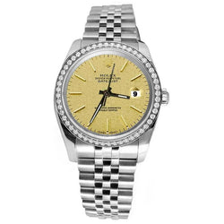 Diamond Bezel Champagne Stickdial Datejust Rolex Ss Jubilee Watch QUICK SET