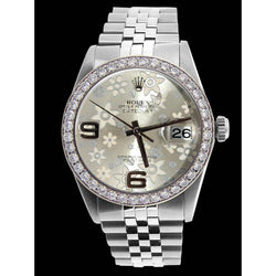 Diamond Bezel Flower Dial Datejust Rolex Men's Watch Ss QUICK SET