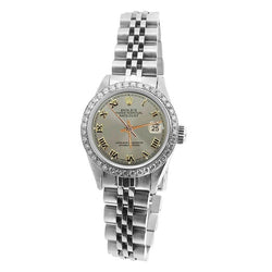 Diamond Bezel Gray Roman Women Rolex Watch Ss Jubilee Bracelet