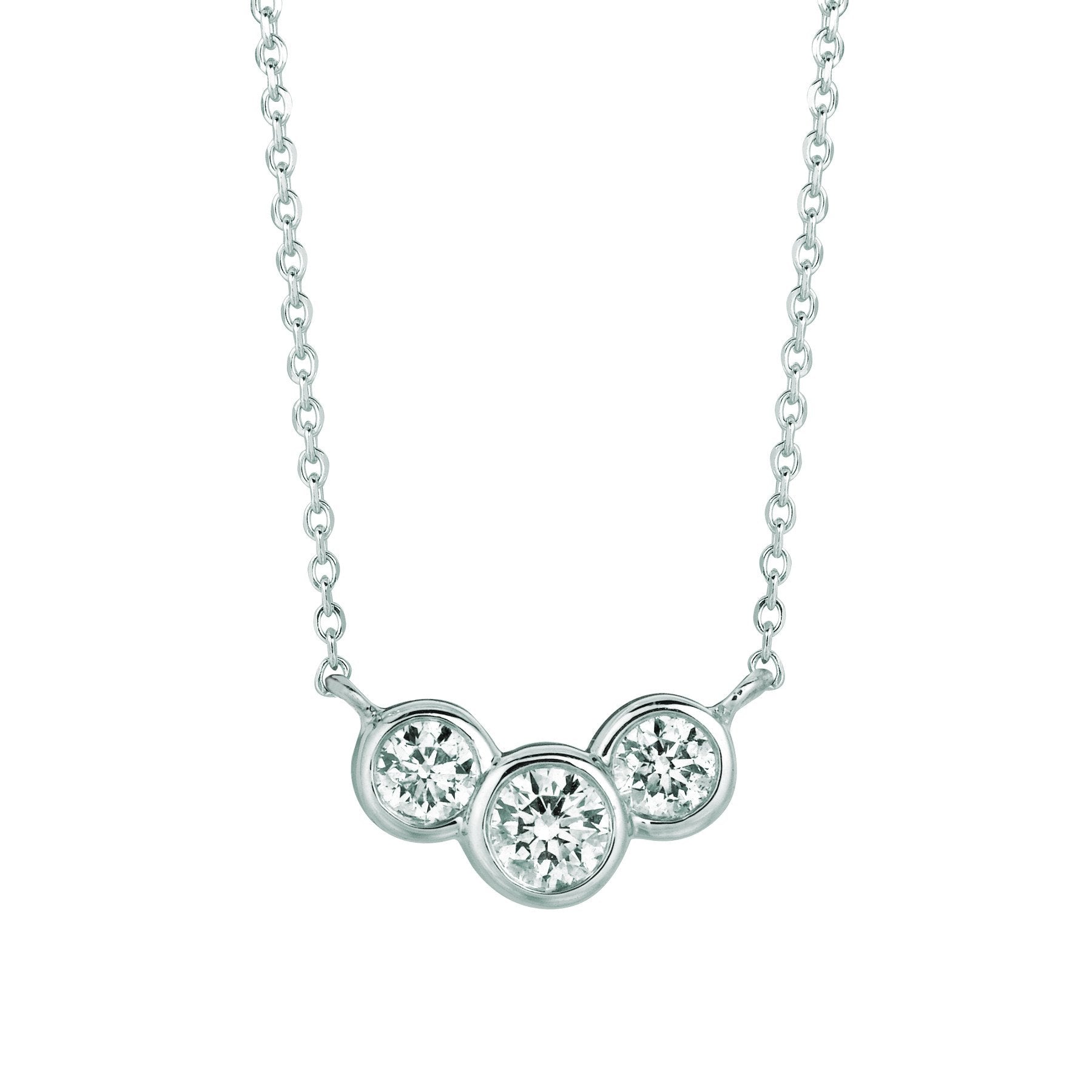 Diamond Bezel Necklace Cluster 0.75 Carats 14K White Pendant