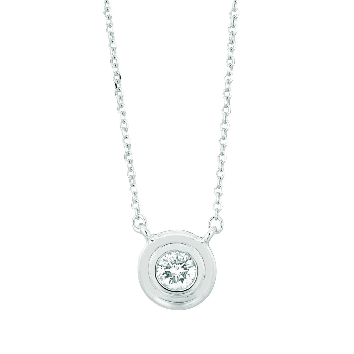 Diamond Bezel Necklace Pendant 0.2 Carats 14K White Pendant