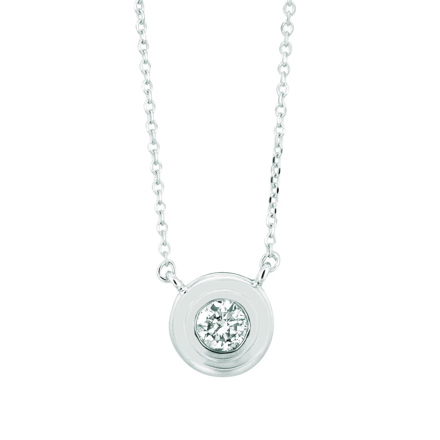 Diamond Bezel Necklace Pendant 0.3 Carats 14K White Pendant